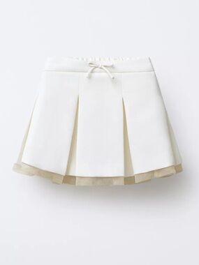 Girls' White Pleated Skirt Set with blazer & hair bow